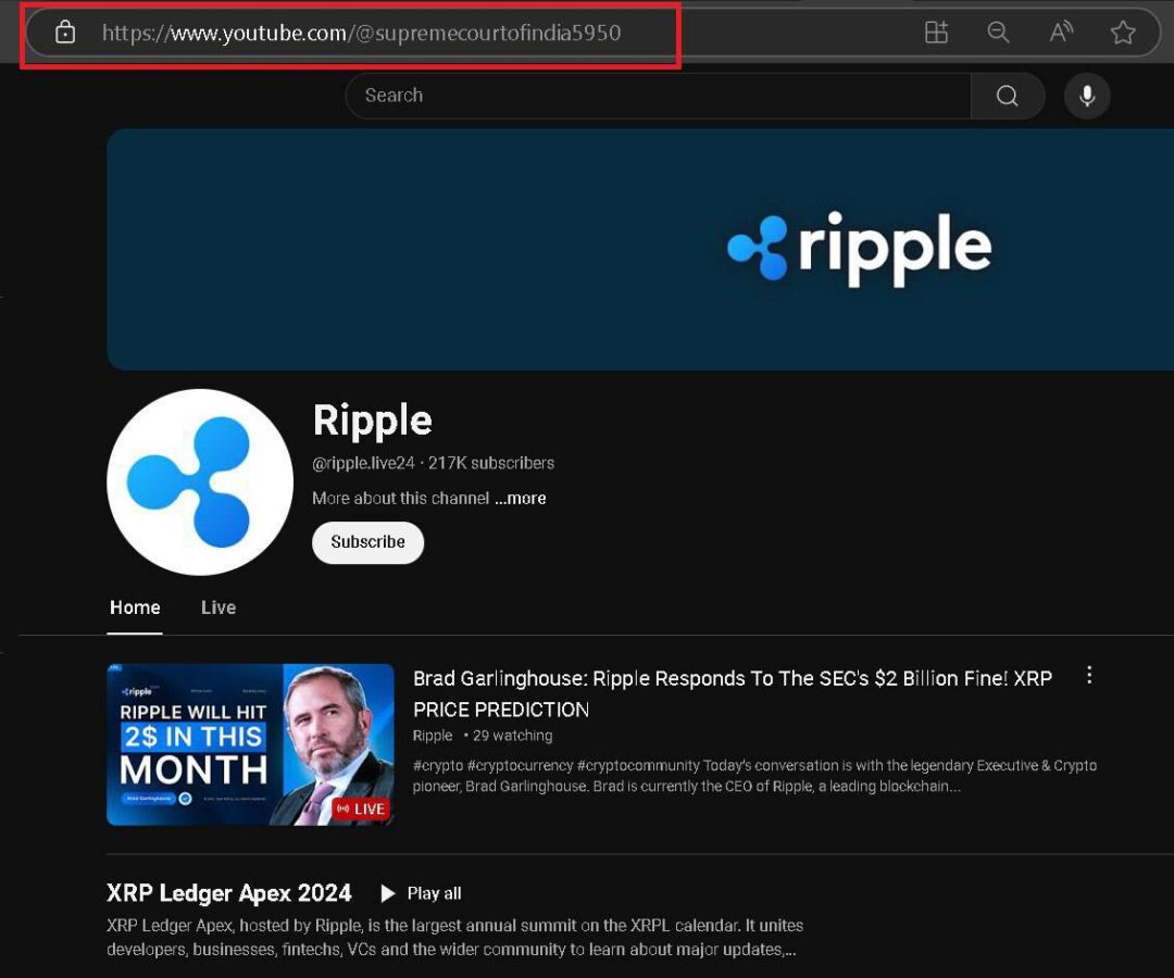 hacker meretas akun youtube mahkamah agung india untuk promosikan kripto scam