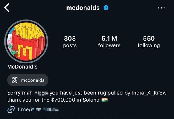 instagram mcdonald diretas promosikan kripto scam