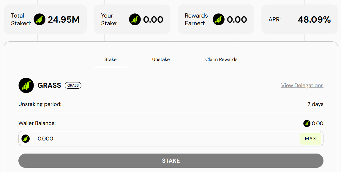 Dashboard Staking Koin GRASS