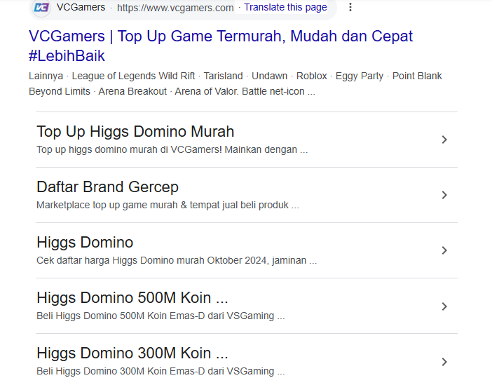 Hasil Pencarian VCGamers Pada Mesin Pencari Google