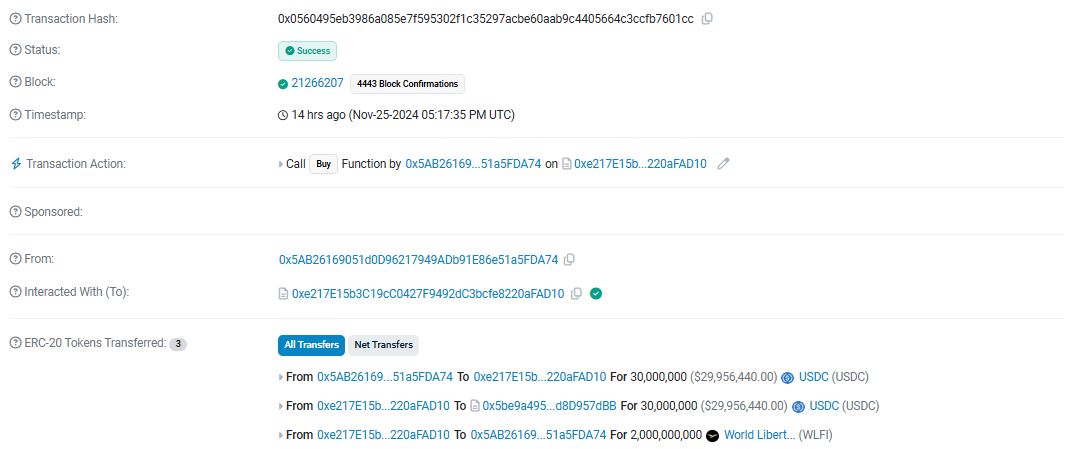 Transaksi Pembelian Token Crypto Trump - Etherscan