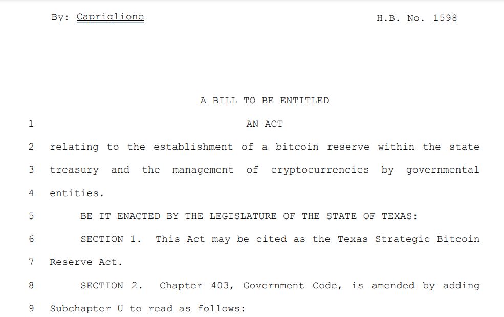 RUU Cadangan Bitcoin Texas