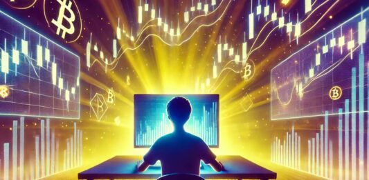 crypto trader behind the desk