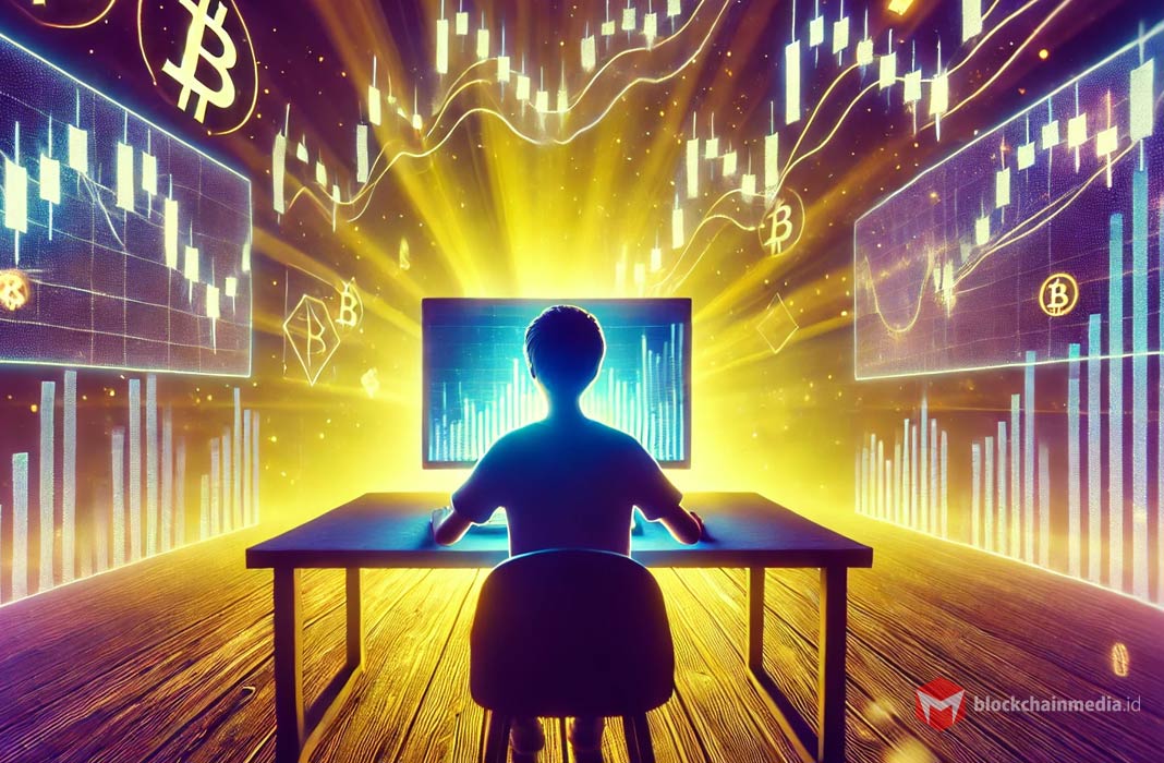 crypto trader behind the desk