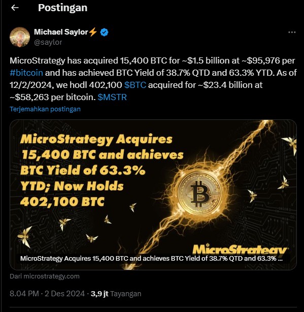 pembelian BTC terbaru oleh MicroStrategy