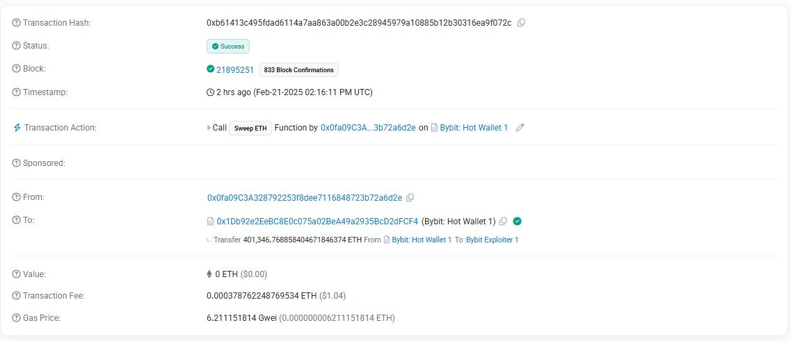 Cold Wallet Bybit yang Diretas - Etherscan