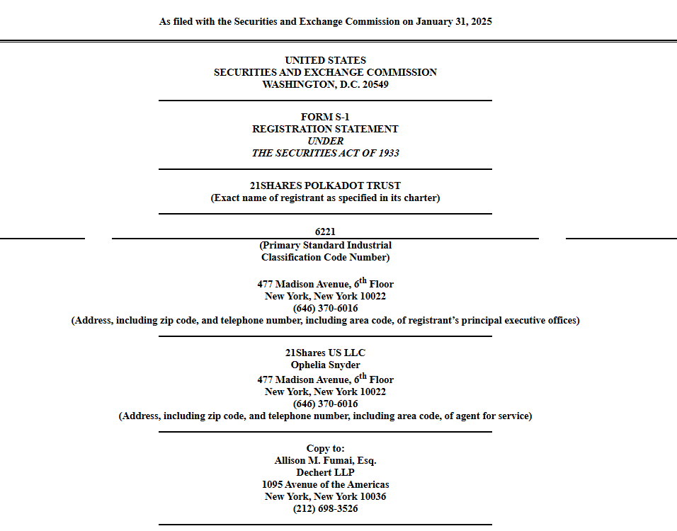 Dokumen Pengajuan Polkadot ETF oleh 21Shares - SEC