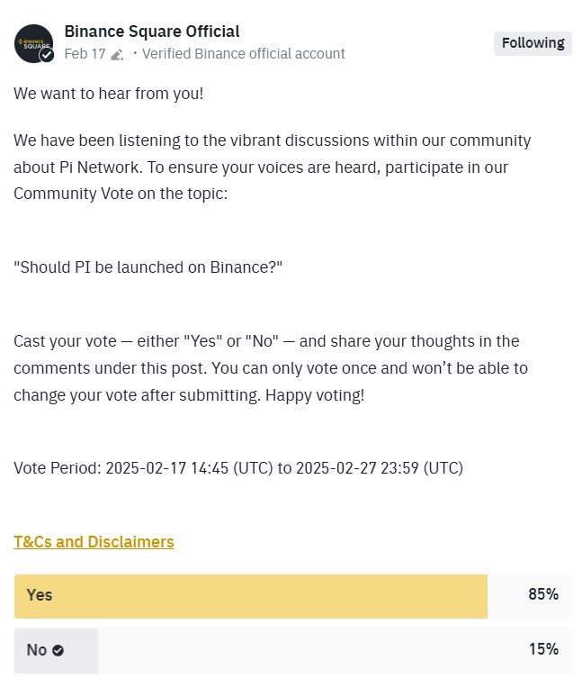 Pemungutan Suara Listing PI Coin di Binance