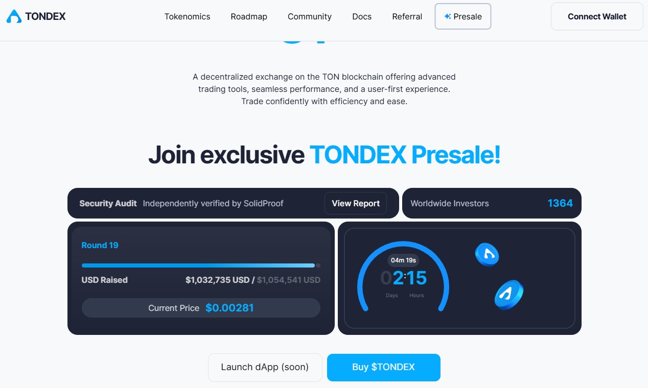 presale token TONDEX yang mengusung pasar kripto decentralized exchange