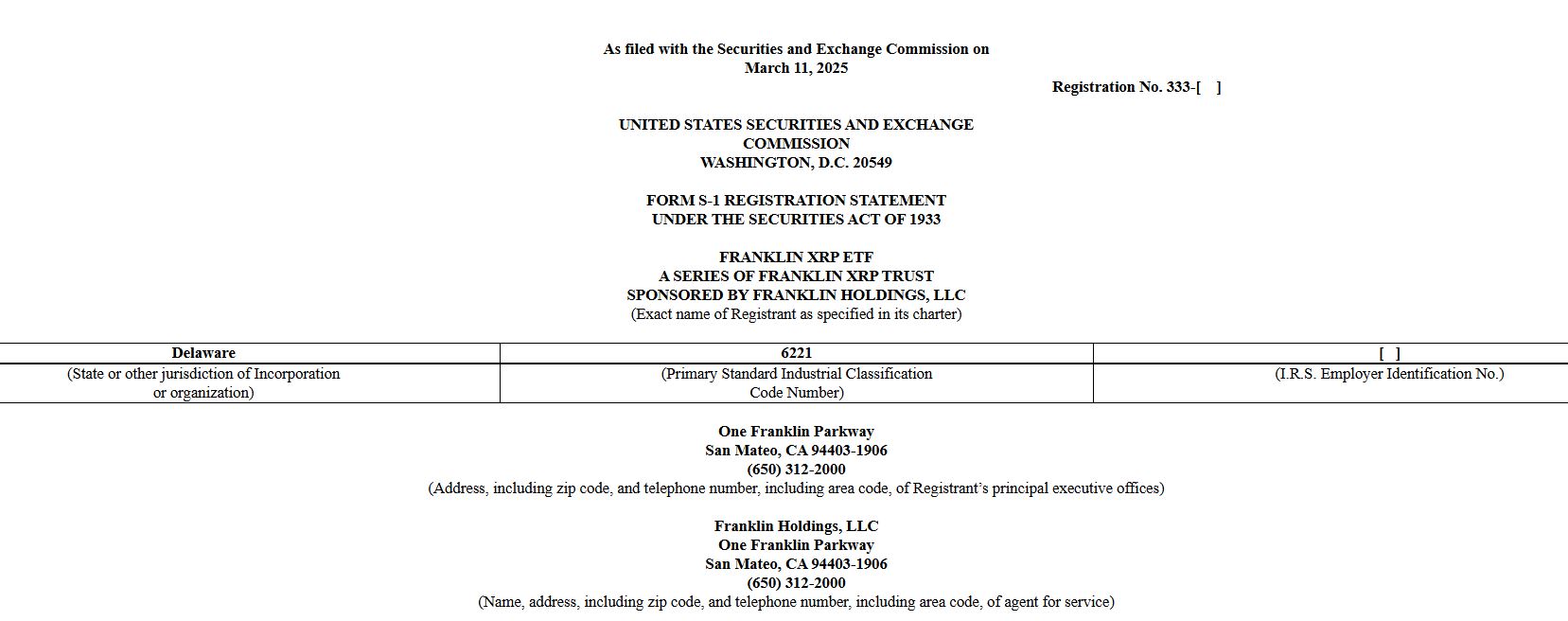 Dokumen Pengajuan Franklin Templeton XRP ETF - SEC