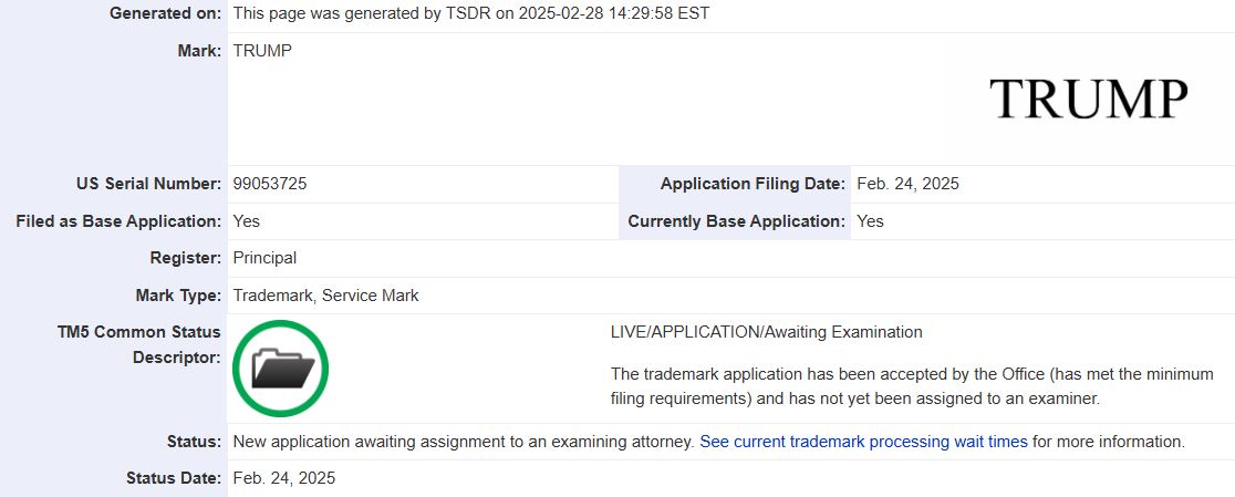 Dokumen Pengajuan Merek Dagang Trump - USPTO
