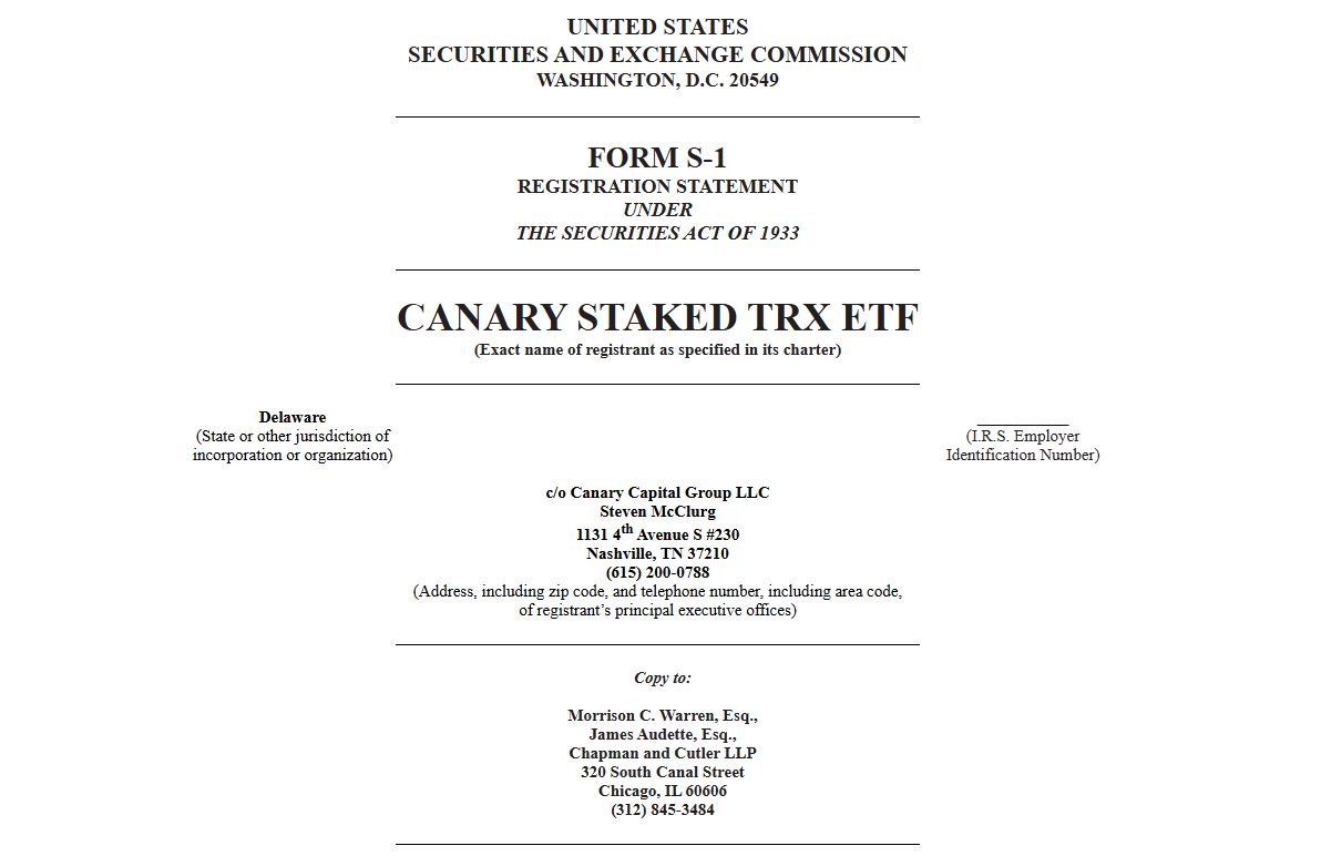 Dokumen Pengajuan Canary TRON Spot ETF