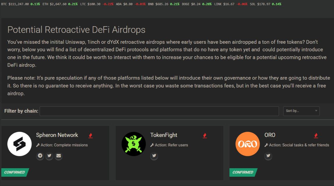 Airdrops.io tempat mencari retroactive airdrop