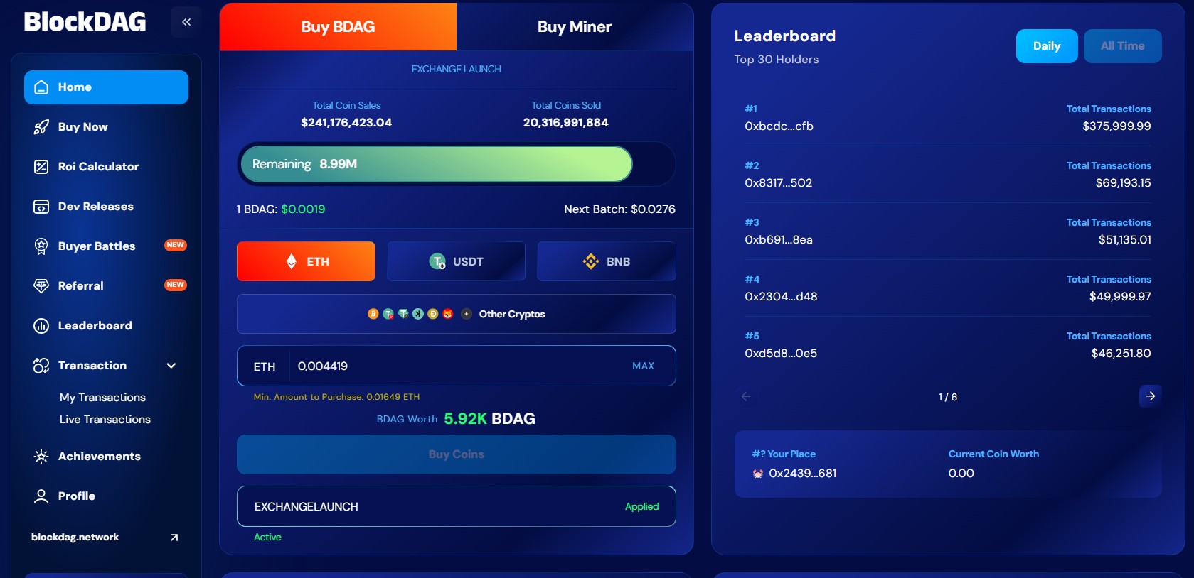 Laman presale kripto BDAG saat ini
