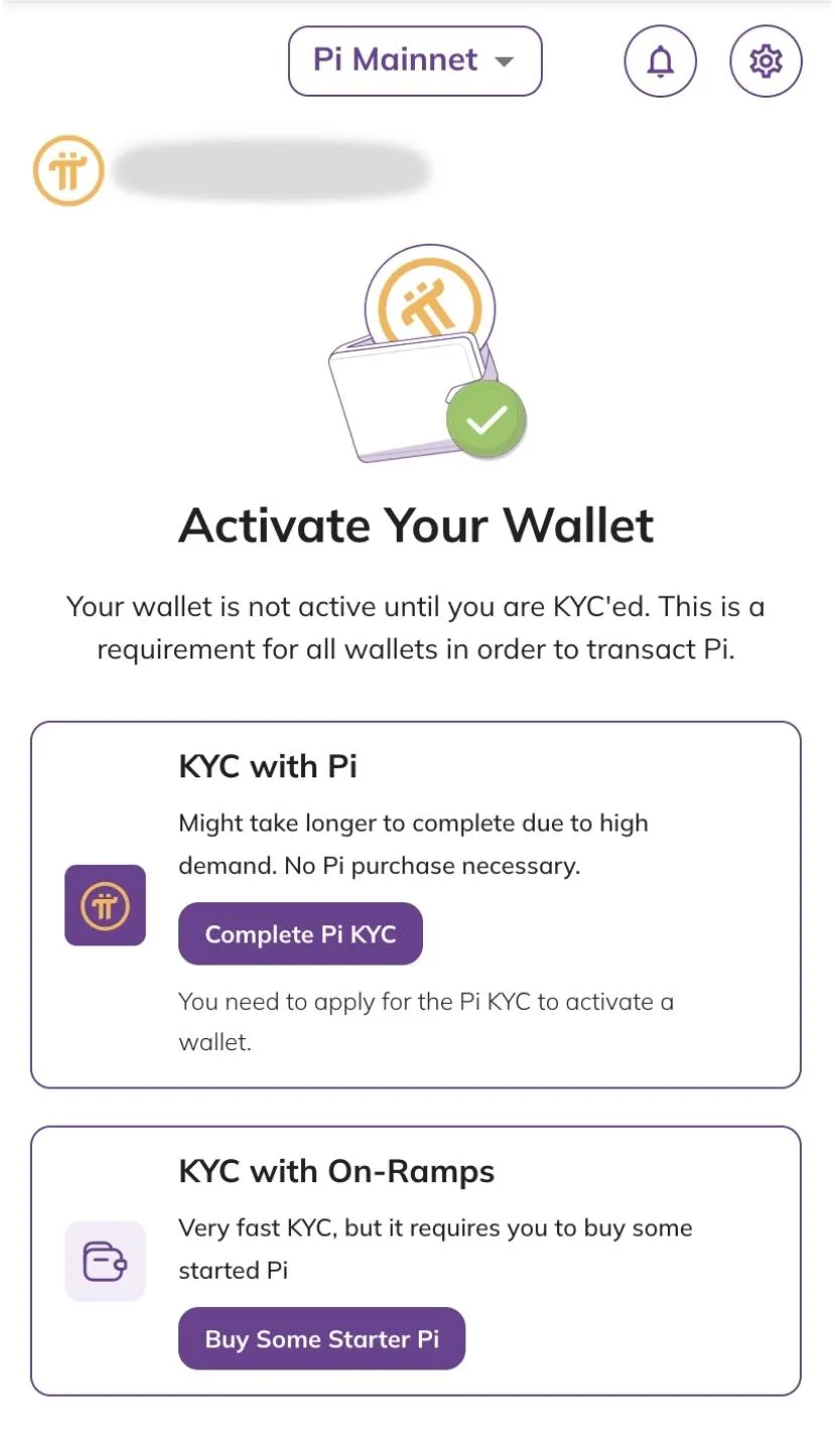 Tampilan Aktivasi Mainnet Wallet Pi Network