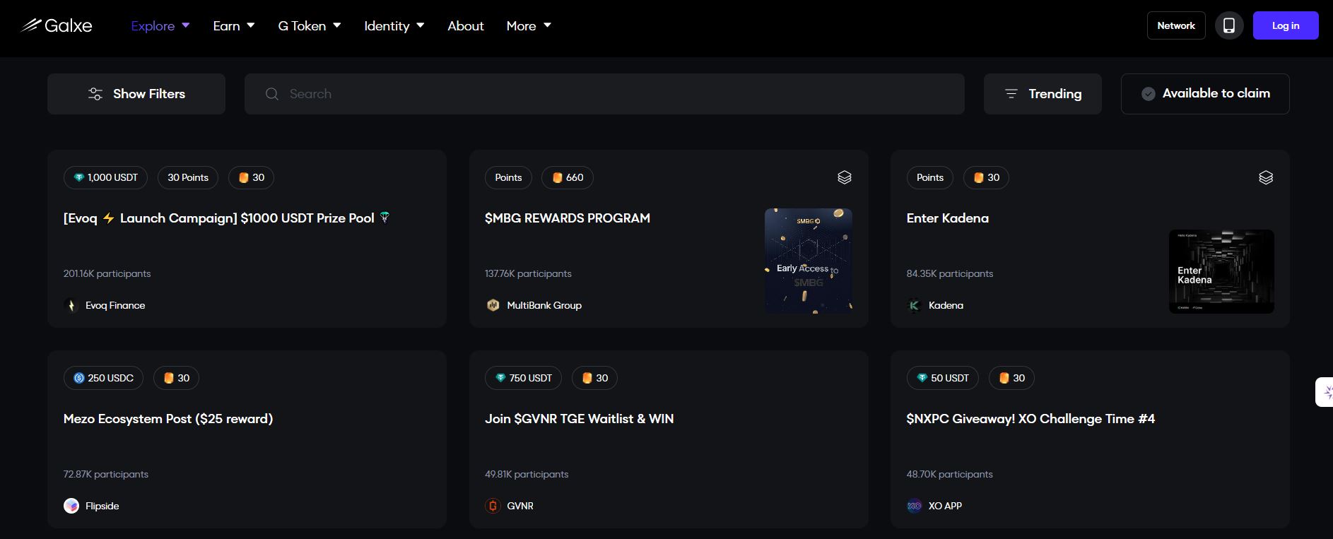 Tampilan Platform Airdrop Kripto Galxe