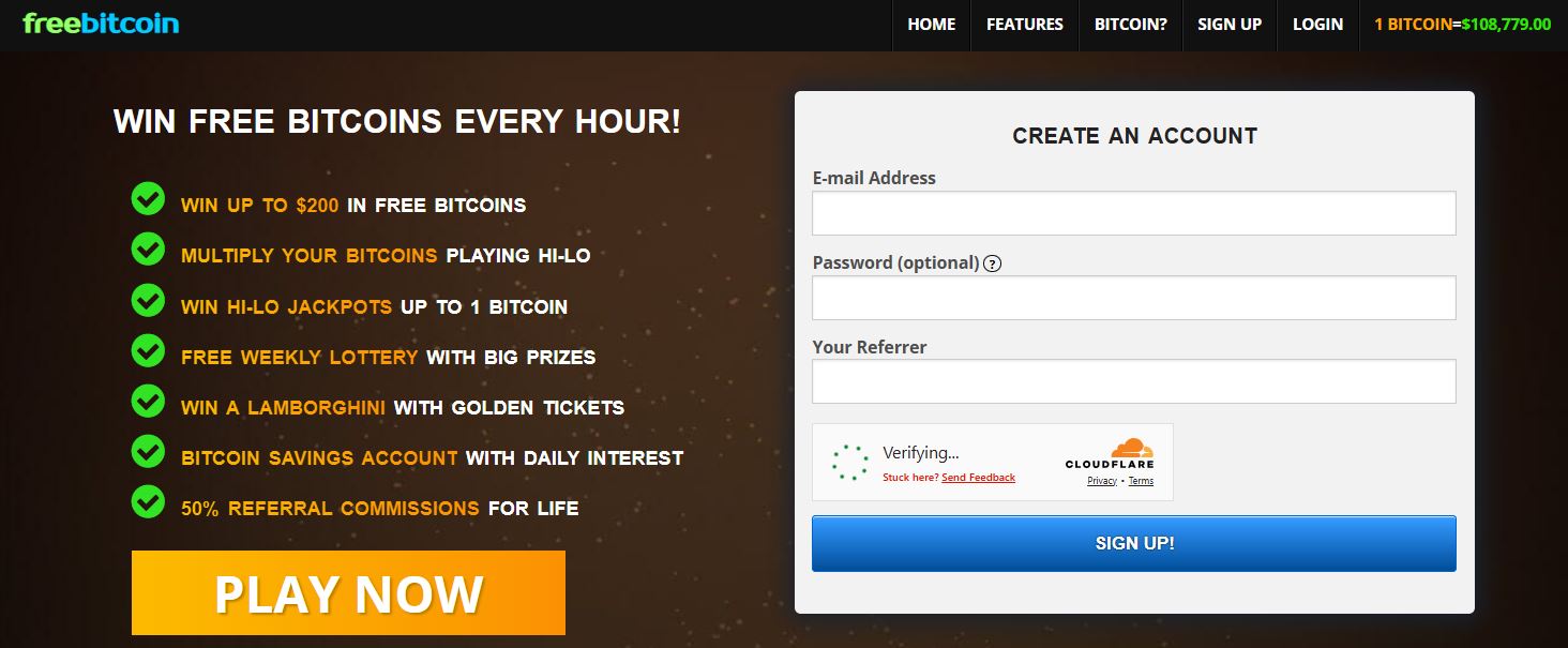 Tampilan Website Faucet BTC FreeBitco.in