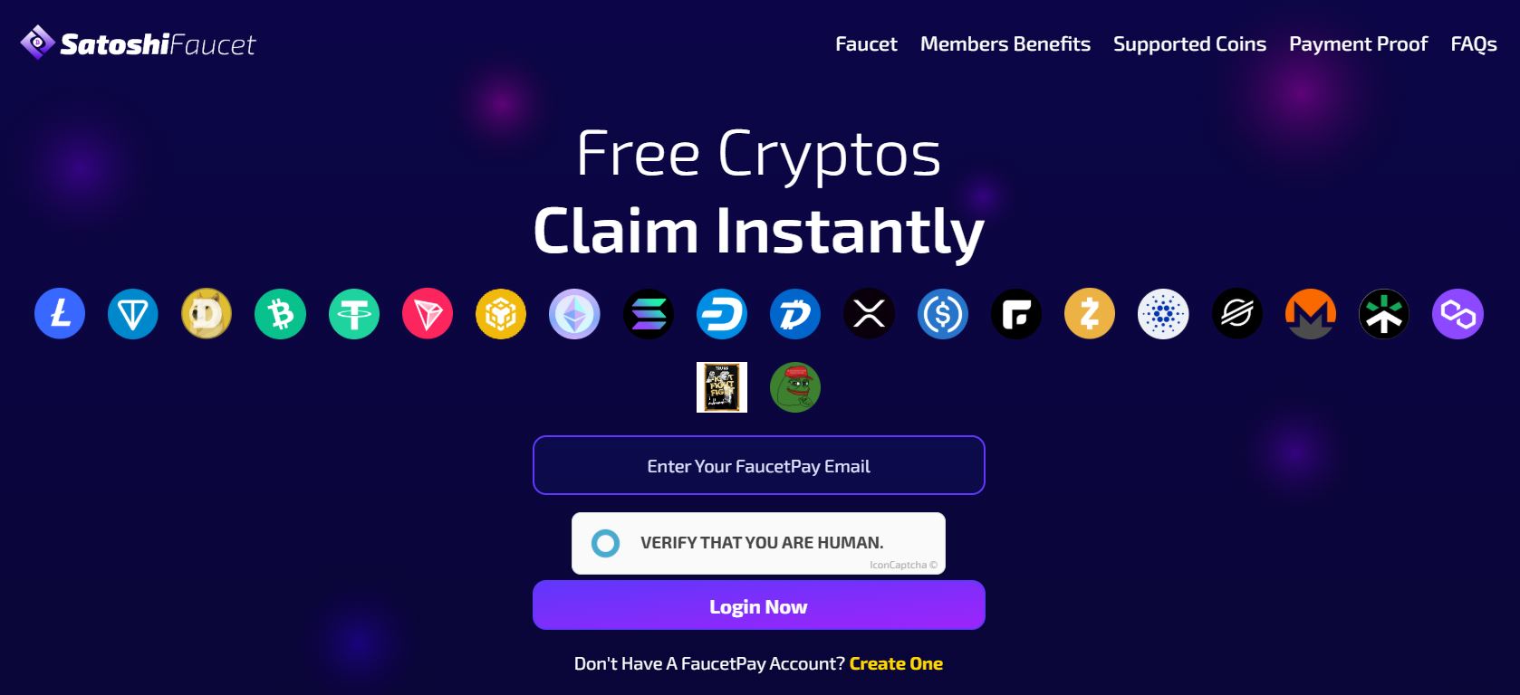 Tampilan Website Faucet Base SatoshiFaucet