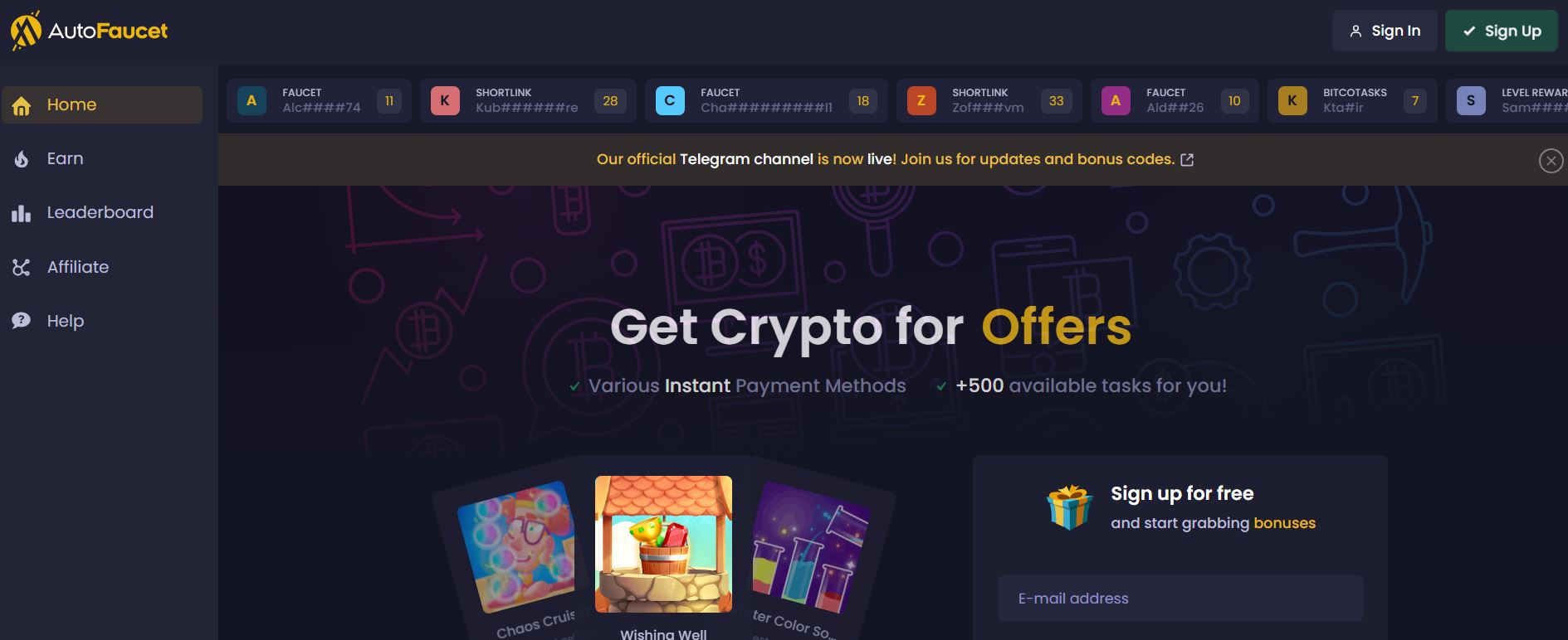Tampilan Website Faucet SOL AutoFaucet