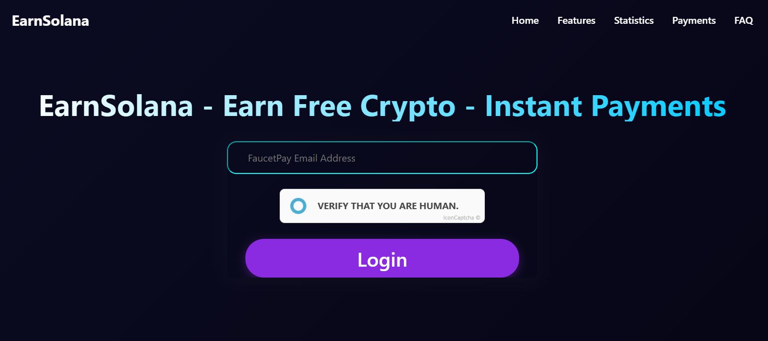 Tampilan Website Faucet SOL EarnSolana
