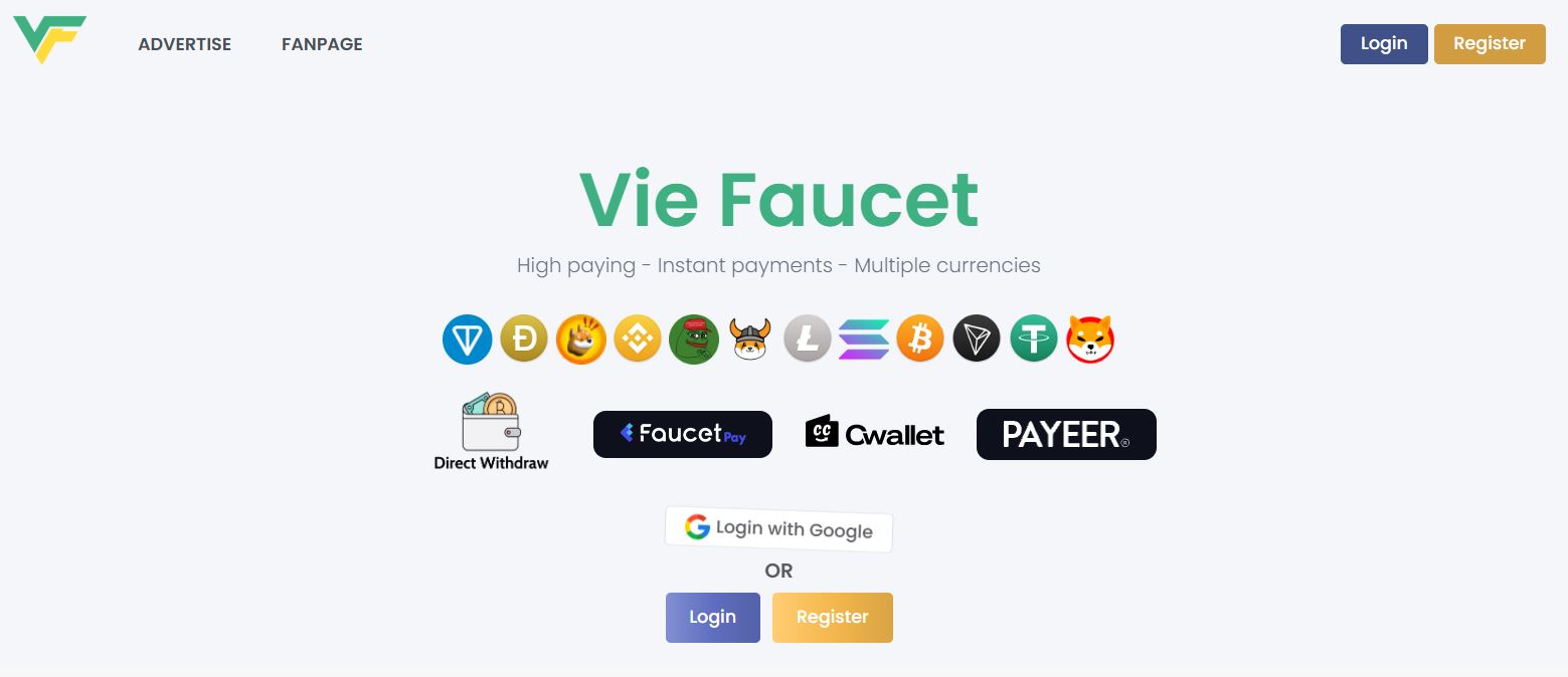 Tampilan Website Vie Faucet