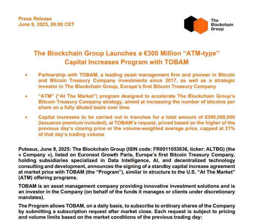 Pengumuman Pembelian Bitcoin - The Blockchain Group