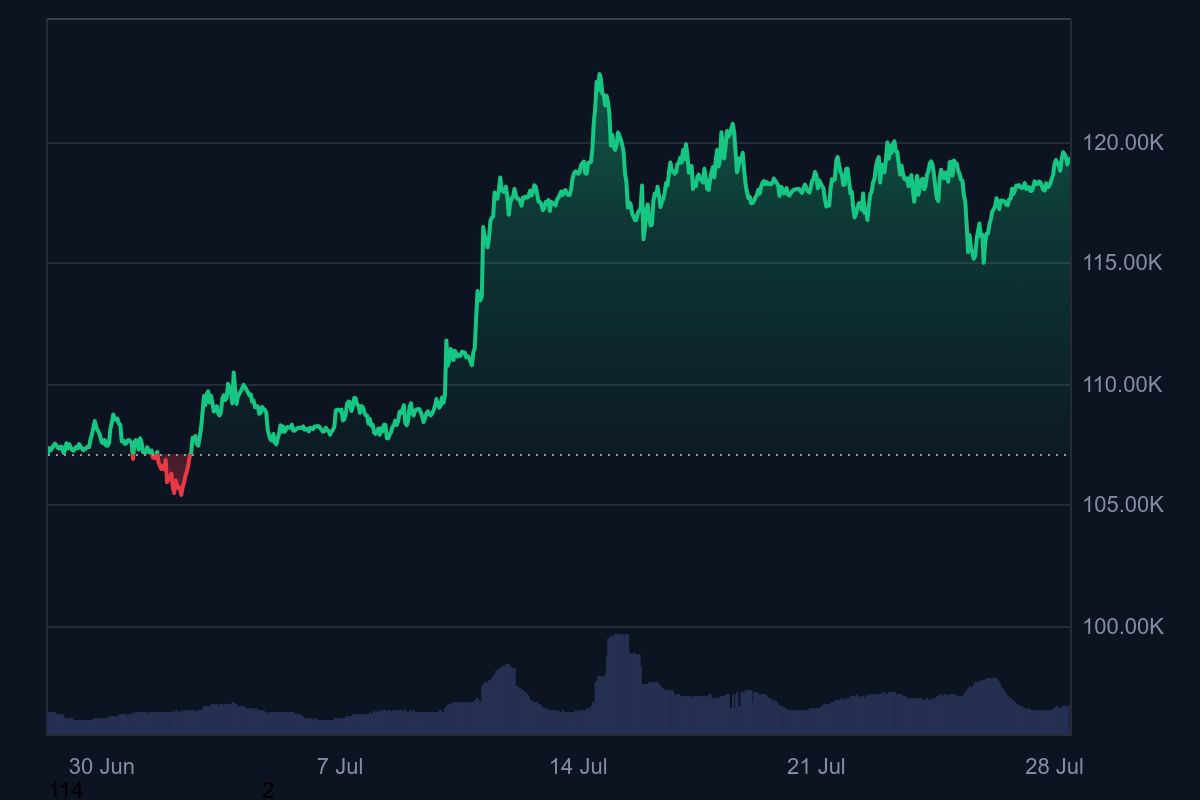 Harga Bitcoin hari ini sentuh US$119 ribu atau setara dengan Rp1,9 miliar.