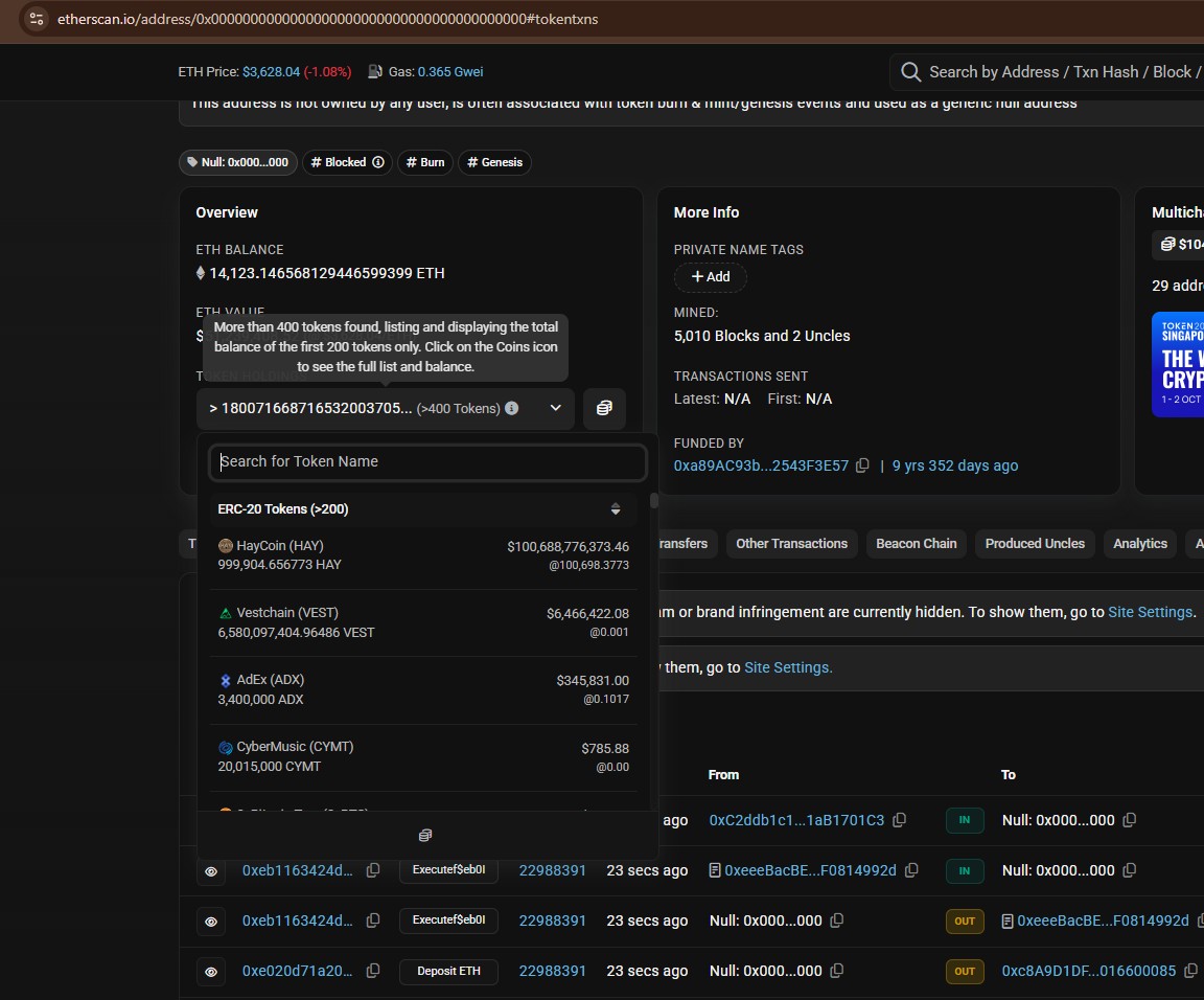 Contoh beberapa token yang dibakar di address khusus 
