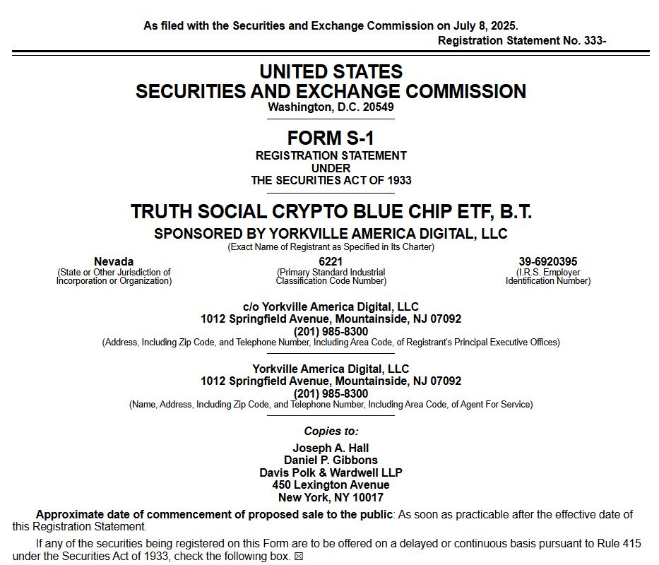 Dokumen Pengajuan Truth Social Crypto Blue Chip ETF ke SEC