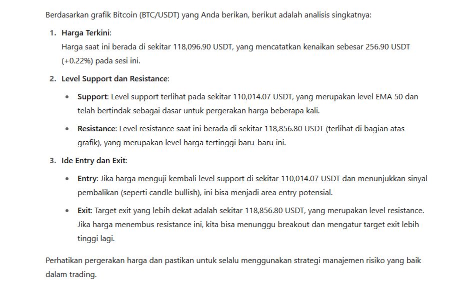 Jawaban AI Terkait Grafik Bitcoin (BTC) yang Diupload - ChatGPT