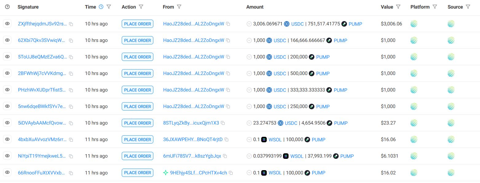 Transaksi DeFi Token PUMP - Solscan