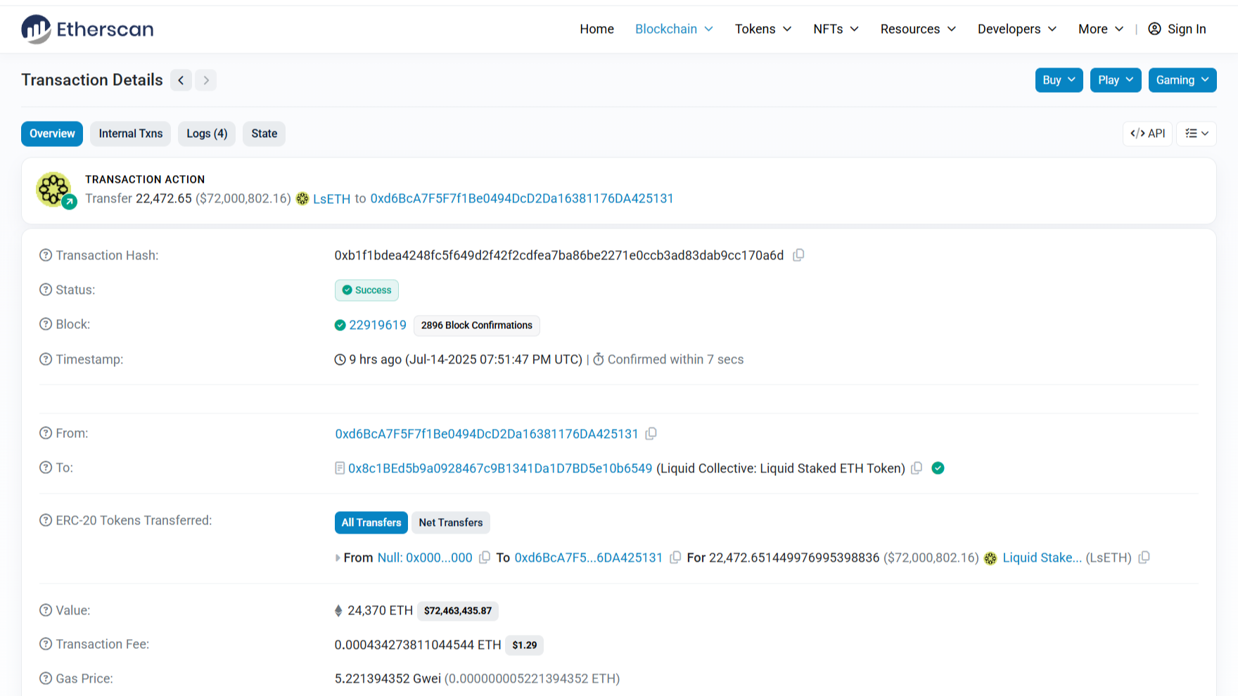 Transaksi Whale Crypto di Blockchain Explorer