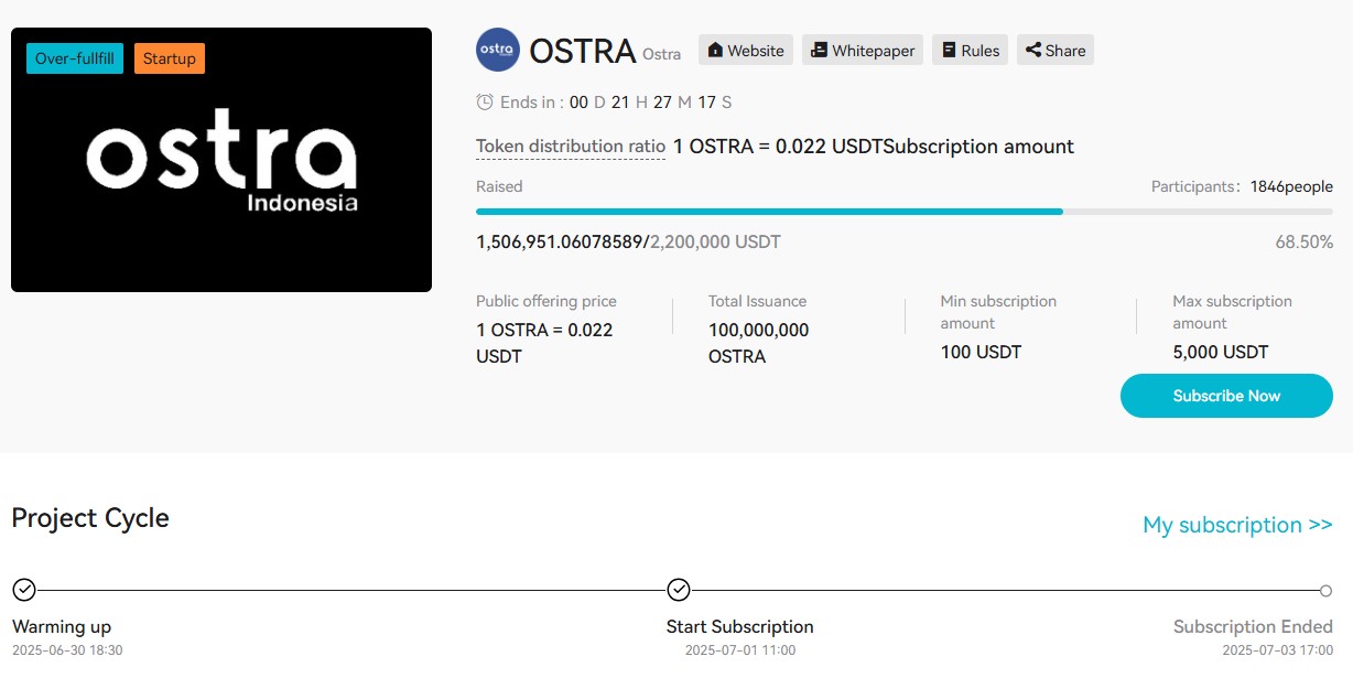tampilan IEO Ostra di situs JuCoin