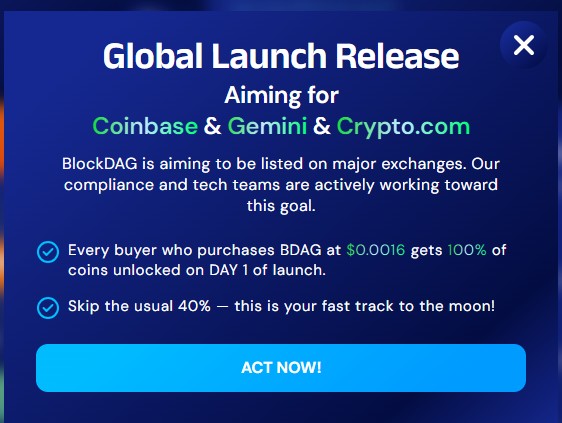 Altcoin BDAG diklaim akan segera listing di crypto exchange besar