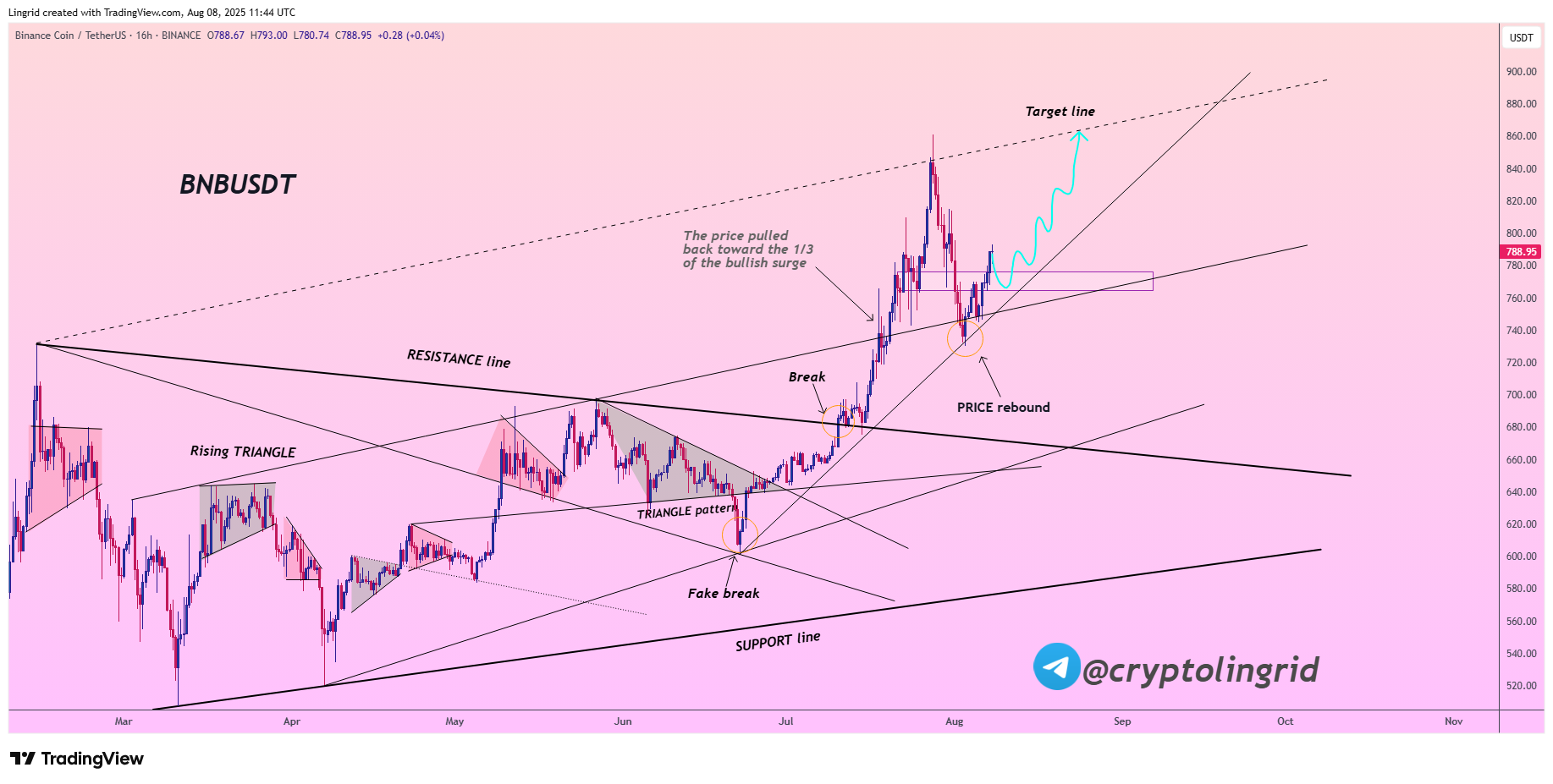 Analisis altcoin BNB oleh Lingrid pada awal Agustus 2025