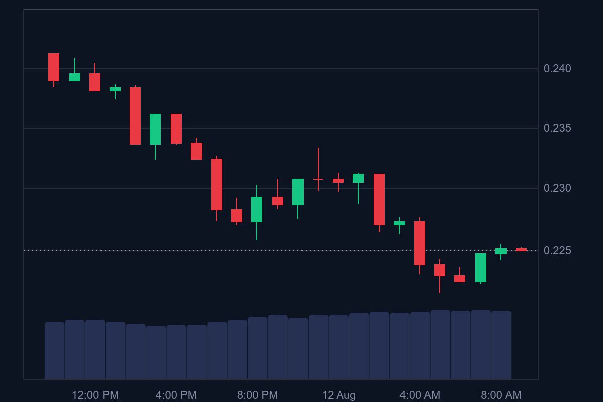 Pergerakan turun Harga DOGE dalam 24 jam terakhir.
