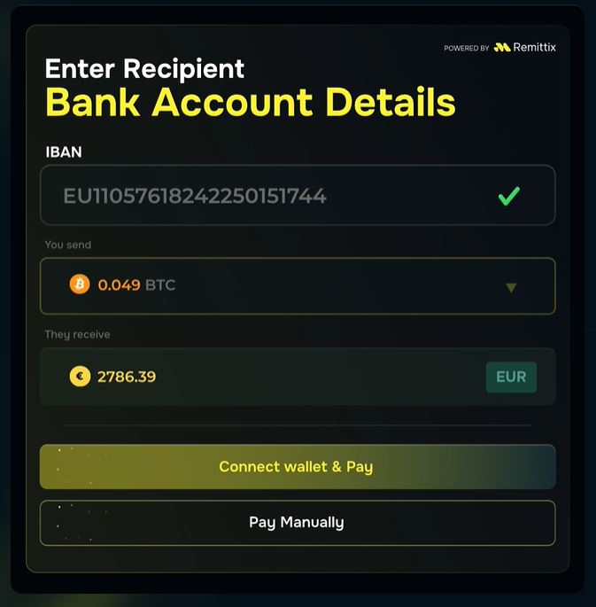 Tampilan Platform Crypto-to-Fiat Remittix