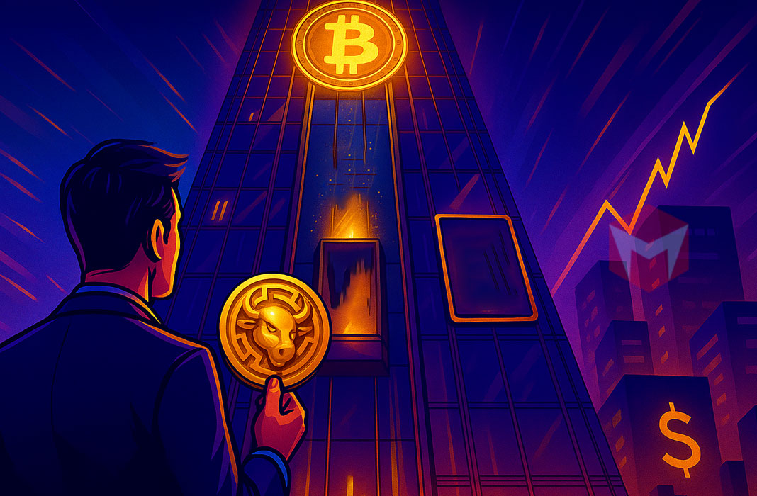 Ilustrasi seorang memegang token baru di mana BTC berada di atas.