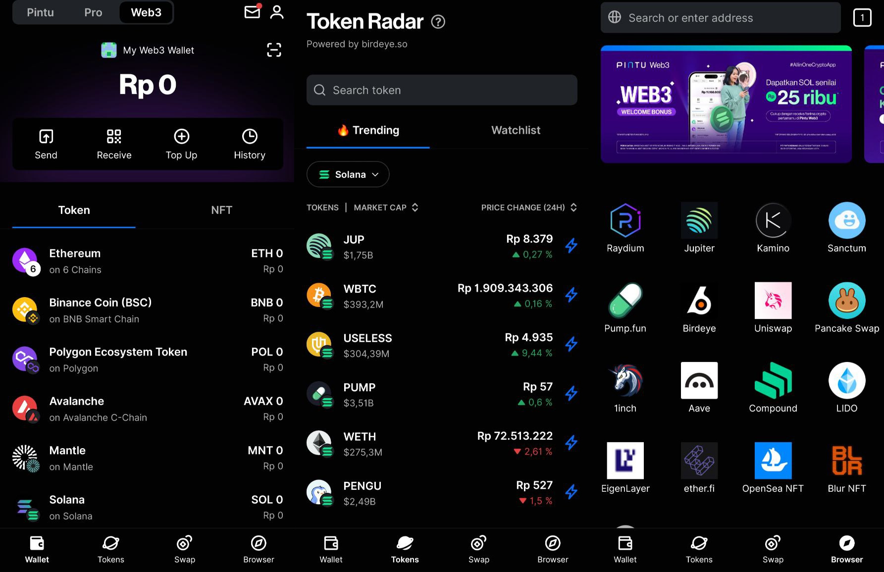 tampilan crypto hot wallet Web3 dari PINTU