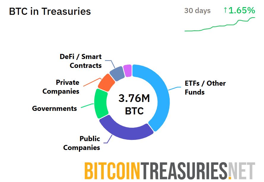 Total Kepemilikan BTC oleh Perusahaan Publik Hingga Pemerintah - Bitcointreasuries