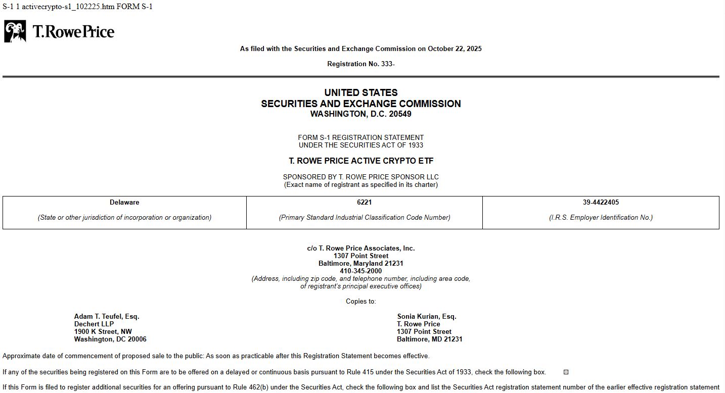 Dokumen Pengajuan T. Rowe Price Active Crypto ETF