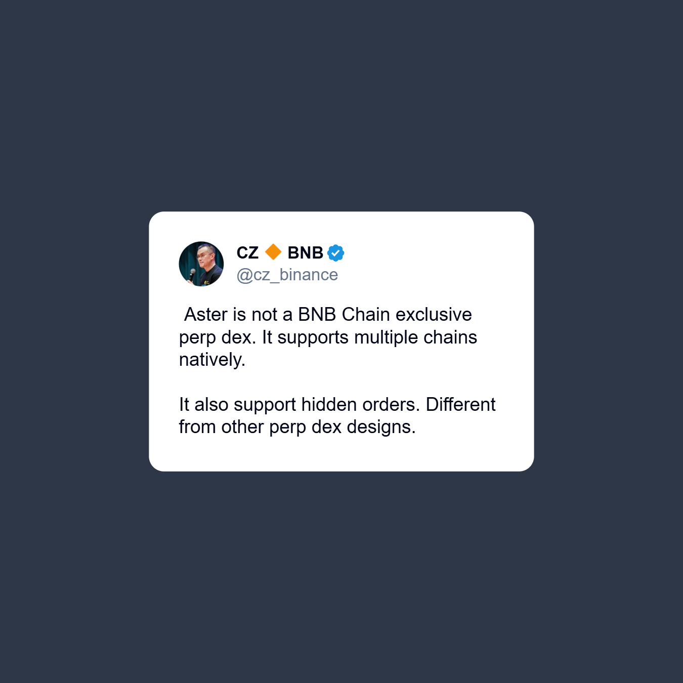Tweet CZ Binance Aster DEX