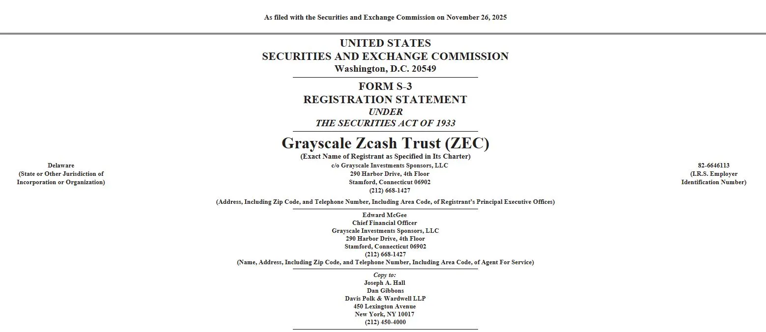 Dokumen Pengajuan Zcash Spot ETF oleh Grayscale ke SEC