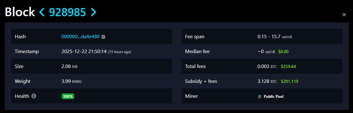 Block 928.985 yang Ditambang Solo Bitcoin Miner - Mempool