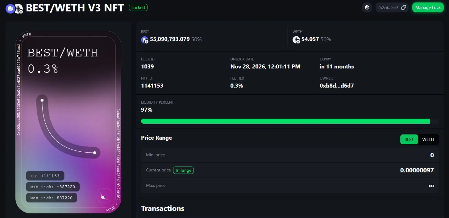 Likuiditas token BEST dan WETH