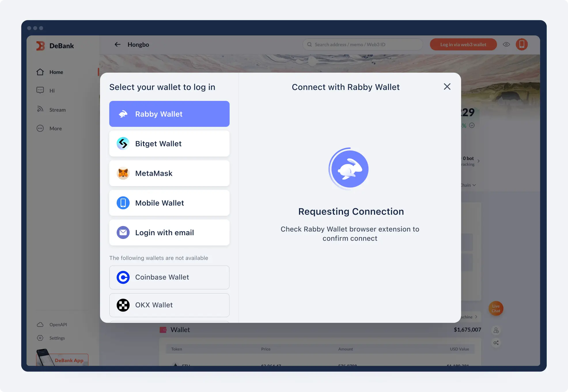 Tampilan Rabby Wallet