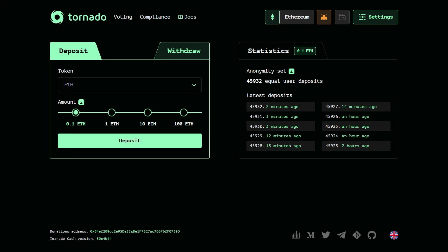Tampilan Tornado Cash