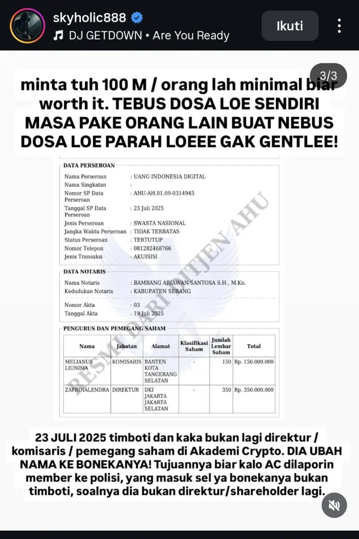 Pergantian Komisaris dan Direktur Akademi Crypto - Skyholic888