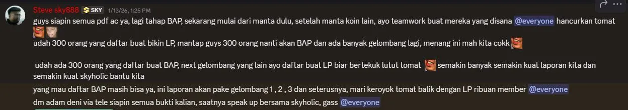 Postingan Admin Grup Discord Paguyuban Member Rungkad