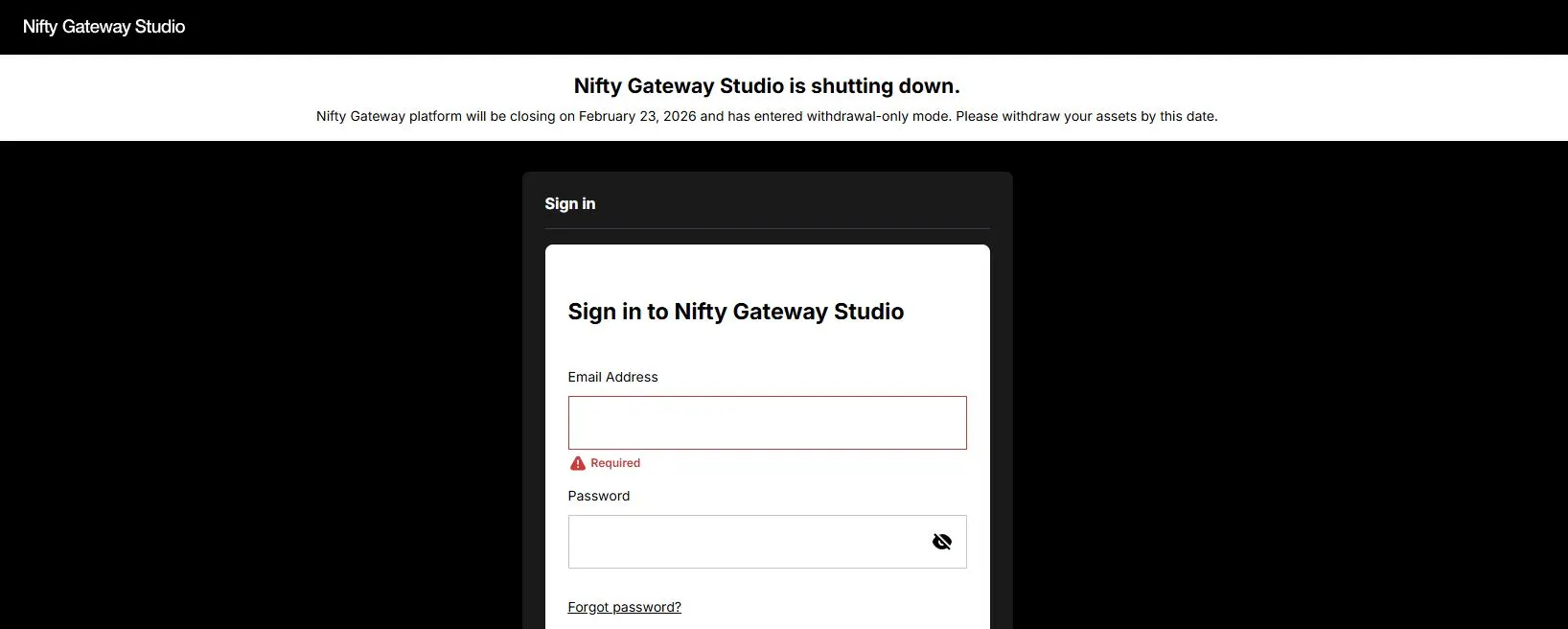 Tampilan Situs Platform NFT Nifty Gateway